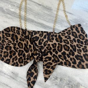 Women’s leopard chain tie front top